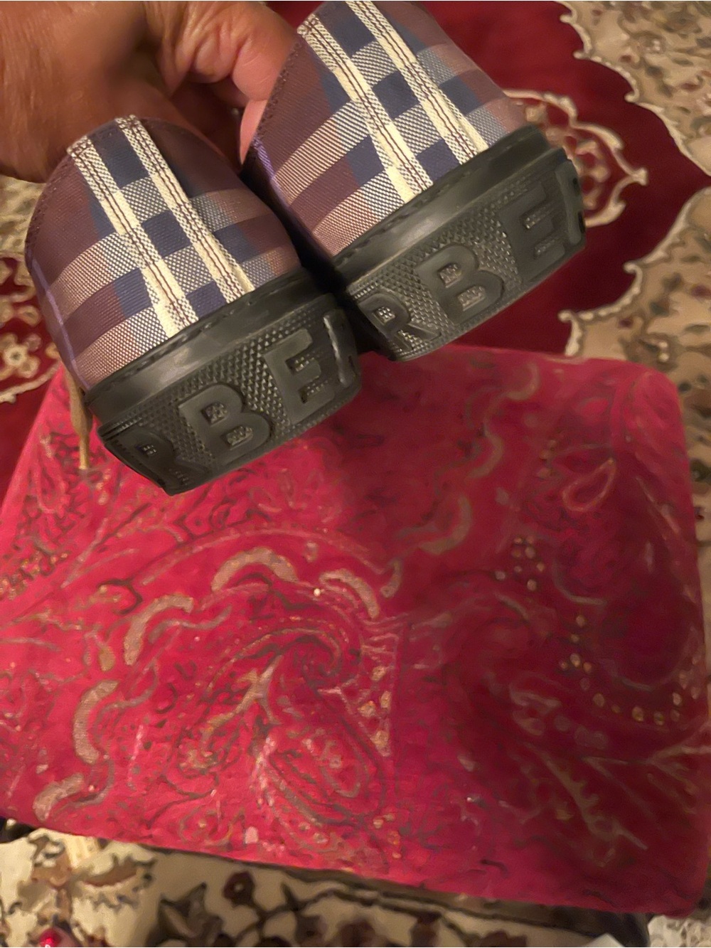 Burberry Plaid Low-Top Sneakers with Black Insole and Tan Accents - Picture 7 of 8